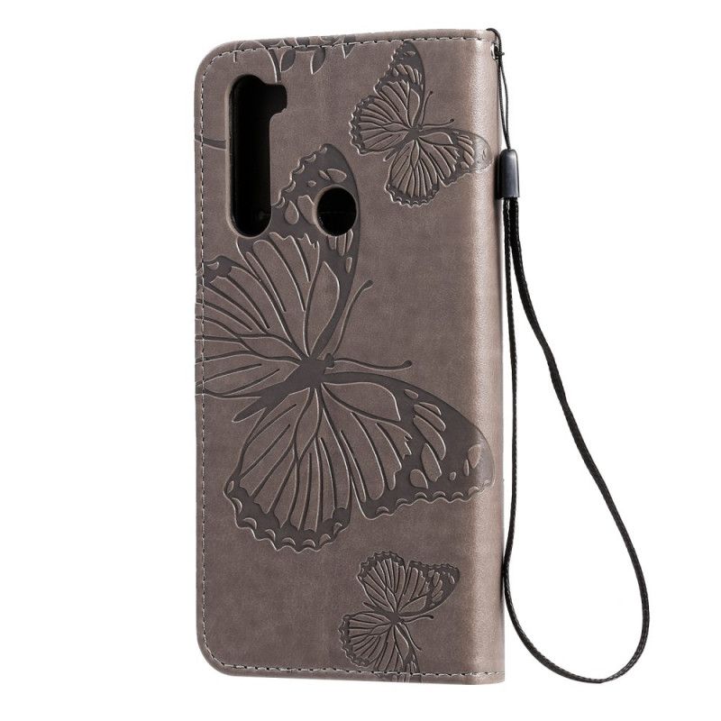 Leren Hoesje voor Xiaomi Redmi Note 8T Rood Grijs Reuze String Vlinders