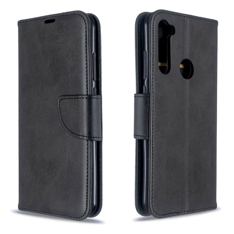 Leren Hoesje Xiaomi Redmi Note 8T Grijs Zwart Telefoonhoesje Gladde Schuine Klep