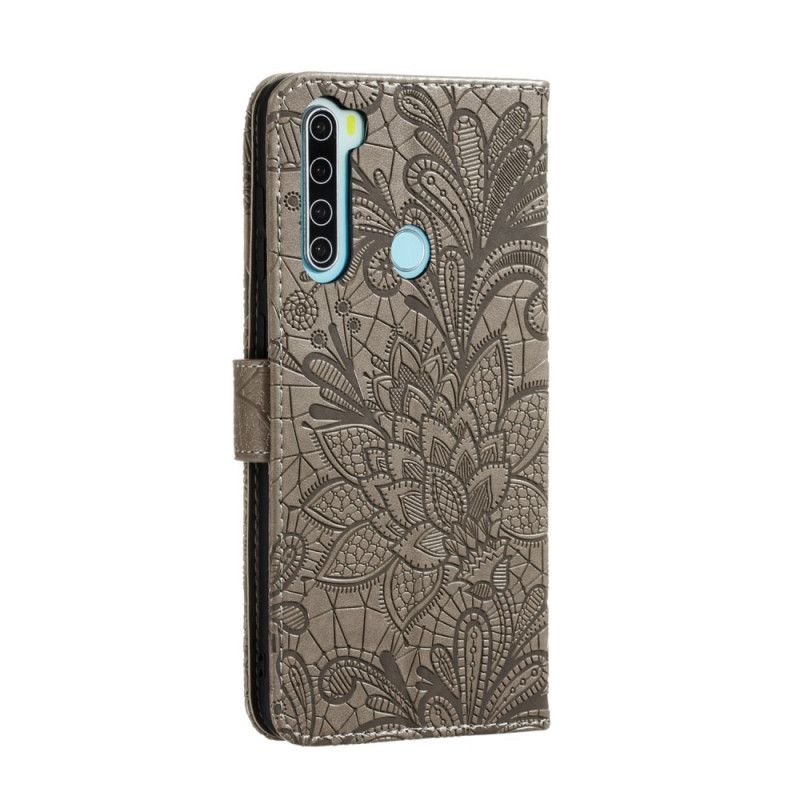 Leren Hoesje Xiaomi Redmi Note 8T Rood Grijs Tribal String Bloemen