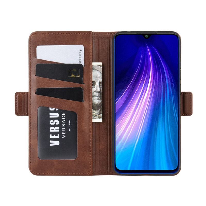 Leren Hoesje Xiaomi Redmi Note 8T Rood Zwart Dubbele Klep