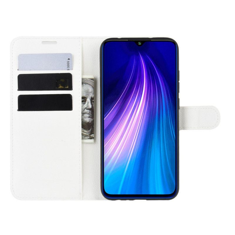 Leren Hoesje Xiaomi Redmi Note 8T Wit Zwart Klassiek