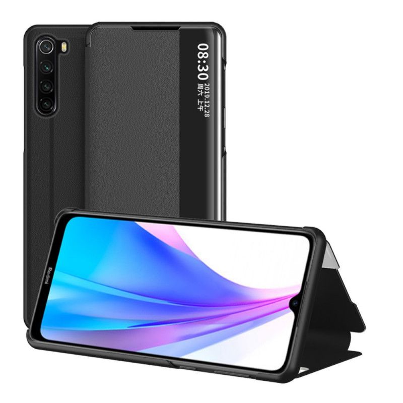 View Cover Xiaomi Redmi Note 8T Rood Zwart Kunstleer Met Textuur