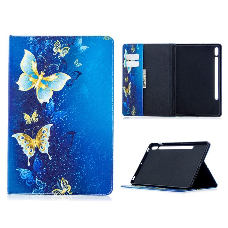 Case Samsung Galaxy Tab S7 Lichtblauw Donkerblauw Telefoonhoesje Kostbare Vlinders