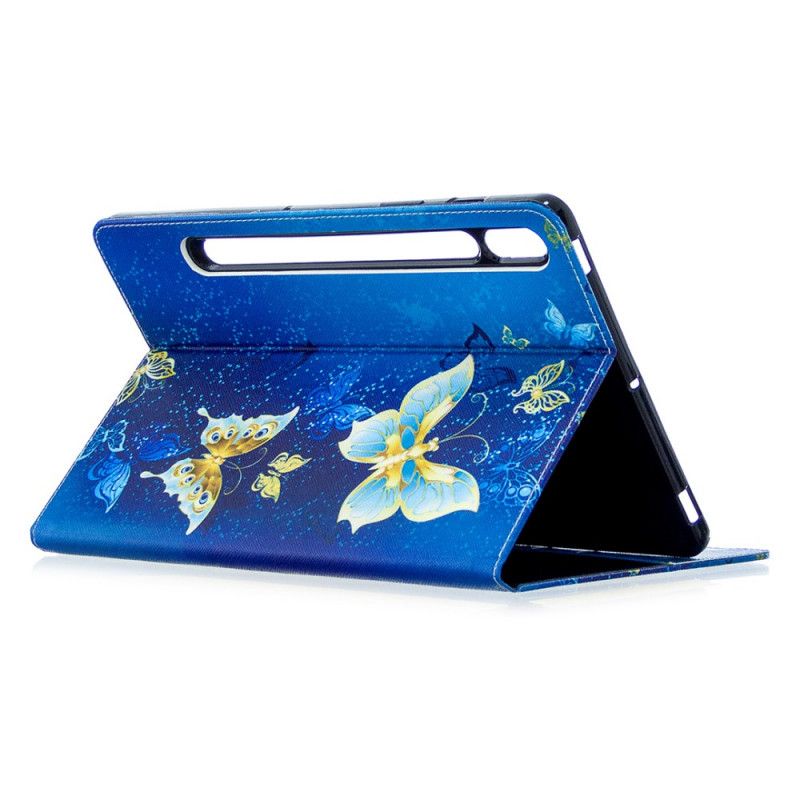 Case Samsung Galaxy Tab S7 Lichtblauw Donkerblauw Telefoonhoesje Kostbare Vlinders