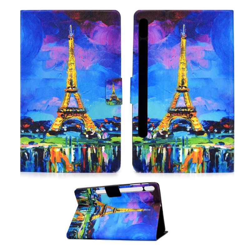 Cover Folio-hoesje Samsung Galaxy Tab S7 Bruin Donkerblauw Telefoonhoesje Eiffeltoren