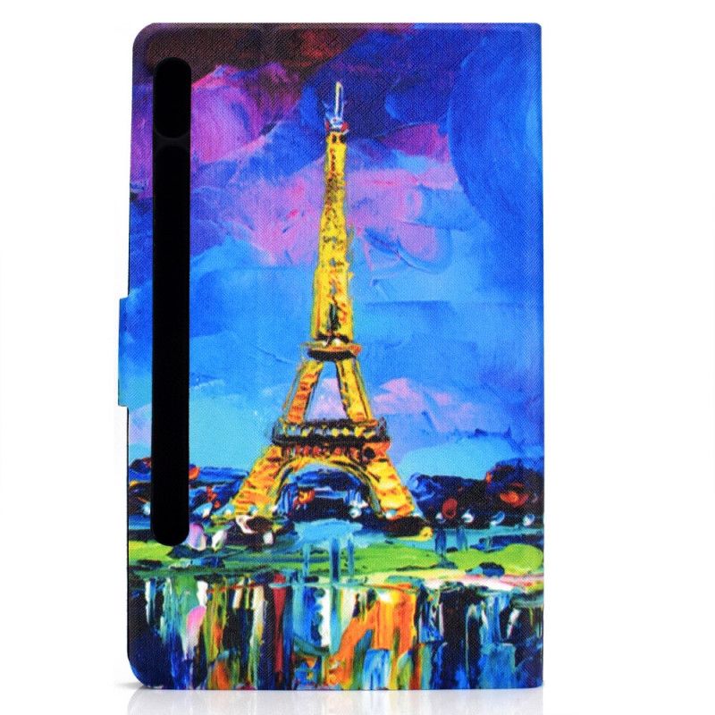 Cover Folio-hoesje Samsung Galaxy Tab S7 Bruin Donkerblauw Telefoonhoesje Eiffeltoren