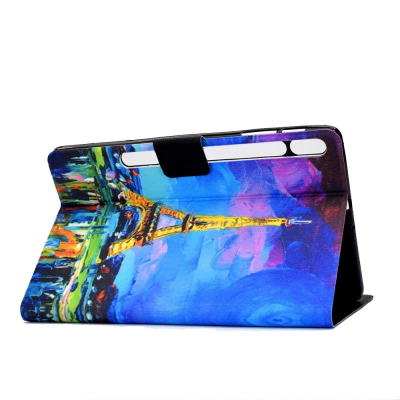 Cover Folio-hoesje Samsung Galaxy Tab S7 Bruin Donkerblauw Telefoonhoesje Eiffeltoren