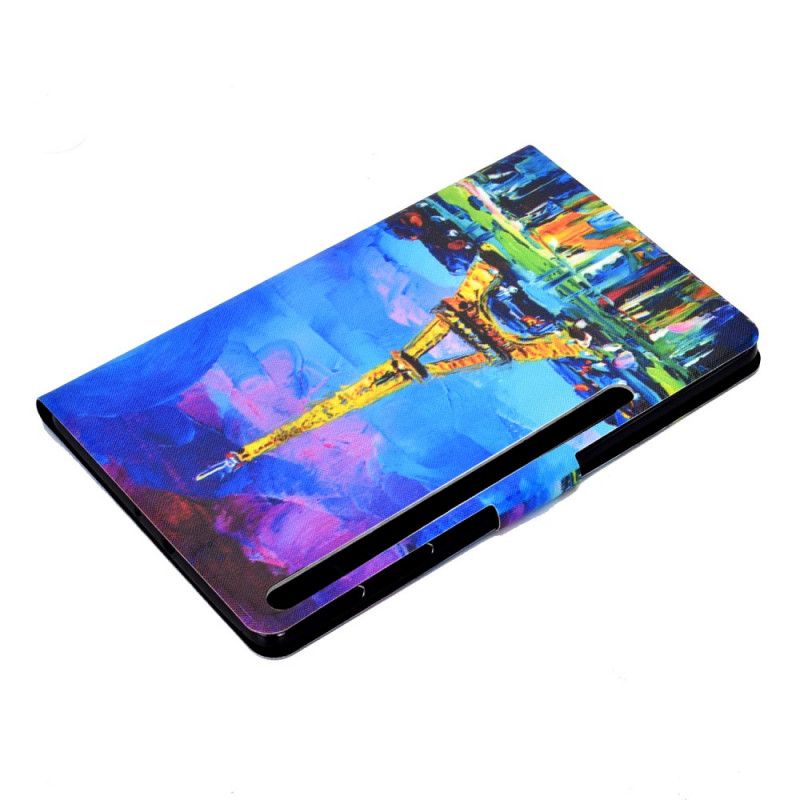 Cover Folio-hoesje Samsung Galaxy Tab S7 Bruin Donkerblauw Telefoonhoesje Eiffeltoren