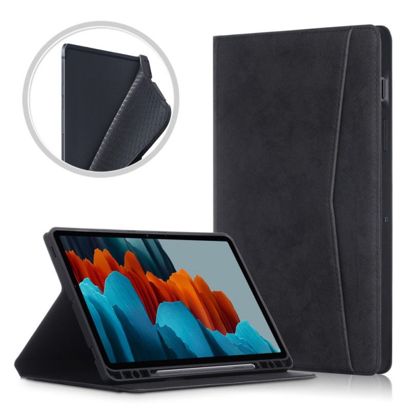 Cover Samsung Galaxy Tab S7 Grijs Zwart Zakelijk Leereffect