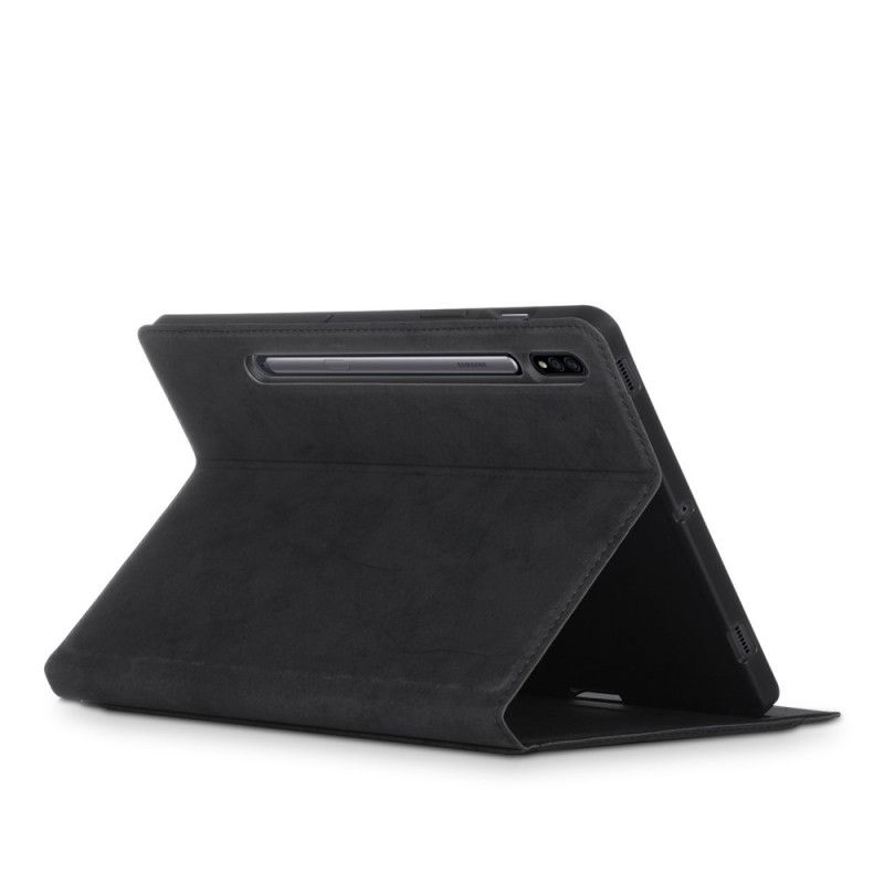 Cover Samsung Galaxy Tab S7 Grijs Zwart Zakelijk Leereffect