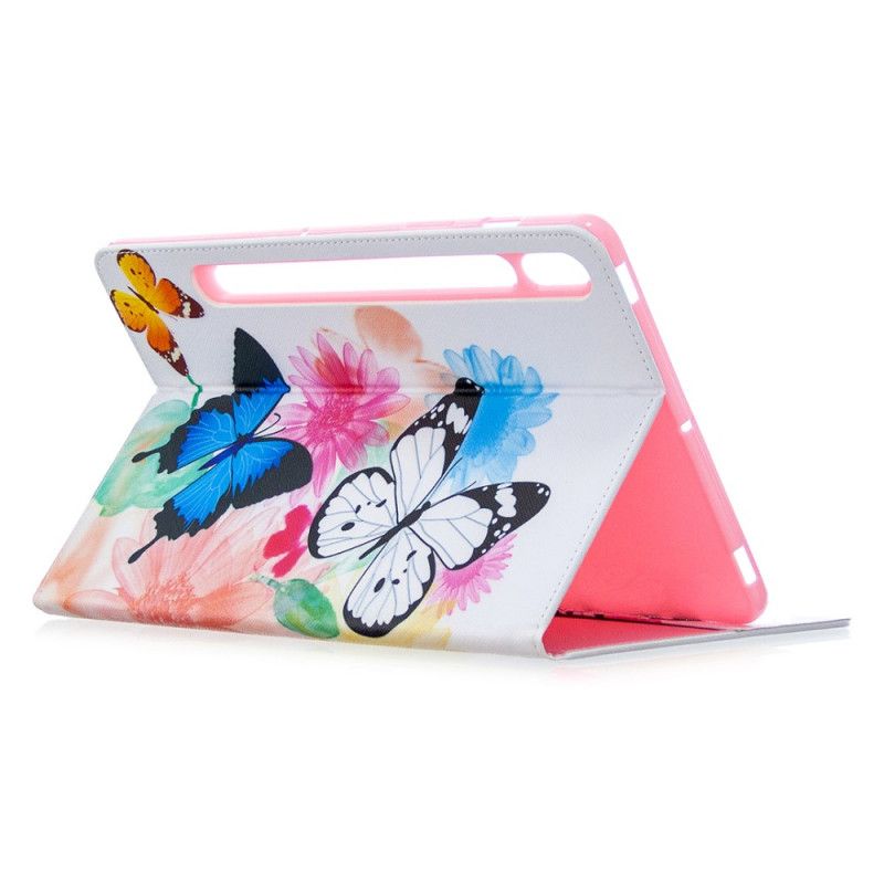 Cover Samsung Galaxy Tab S7 Groen Roze Aquarel Vlinders