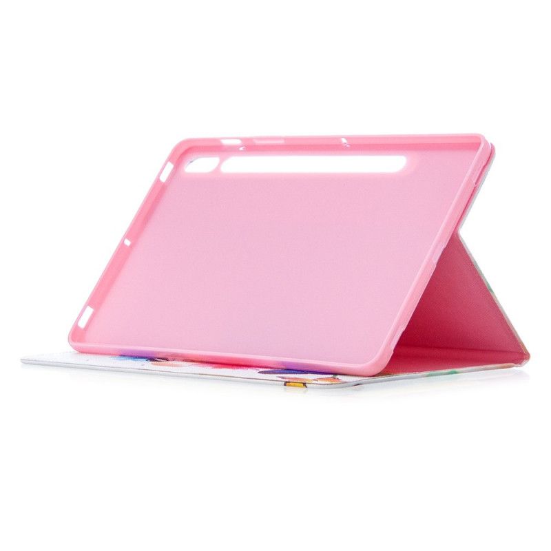 Cover Samsung Galaxy Tab S7 Groen Roze Aquarel Vlinders