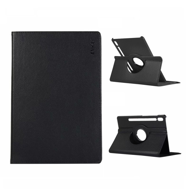 Cover voor Samsung Galaxy Tab S7 Wit Zwart 360 ° Draaibaar Enkay Lychee Kunstleer