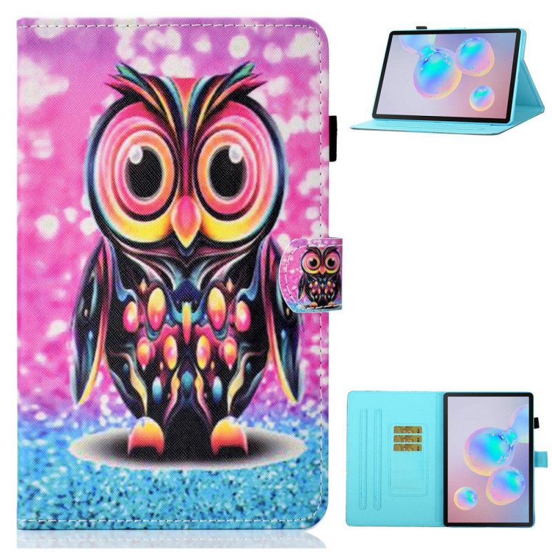 Flip Case Leren Samsung Galaxy Tab S7 Geel Magenta Kapotte Uil