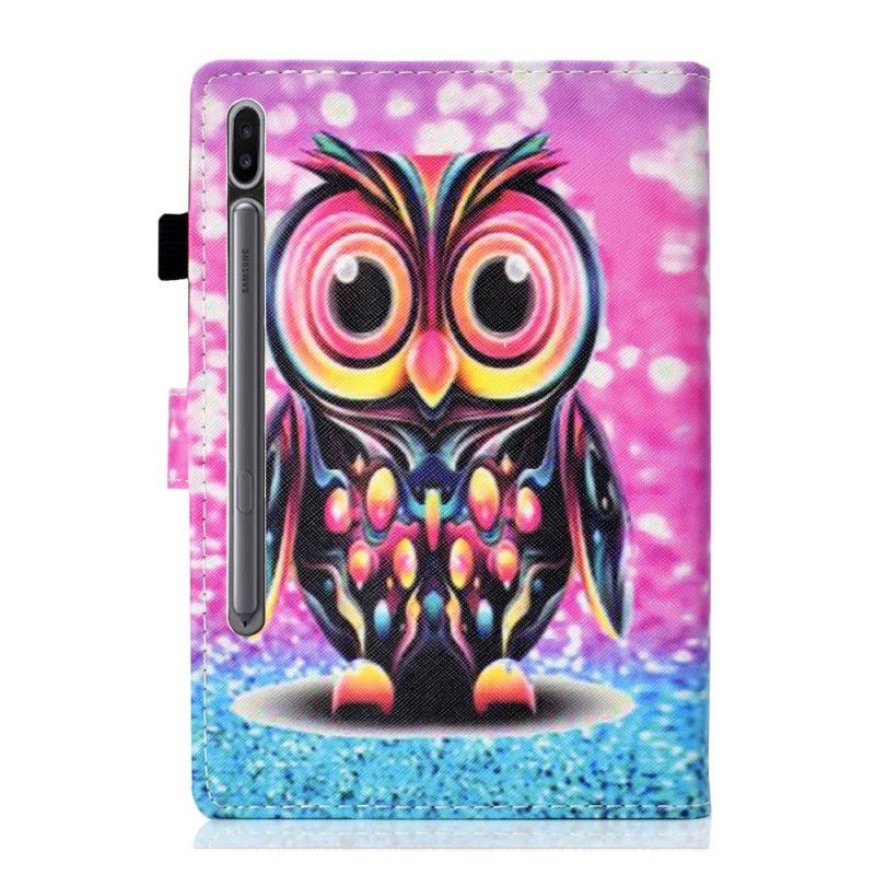 Flip Case Leren Samsung Galaxy Tab S7 Geel Magenta Kapotte Uil