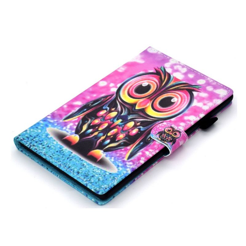 Flip Case Leren Samsung Galaxy Tab S7 Geel Magenta Kapotte Uil