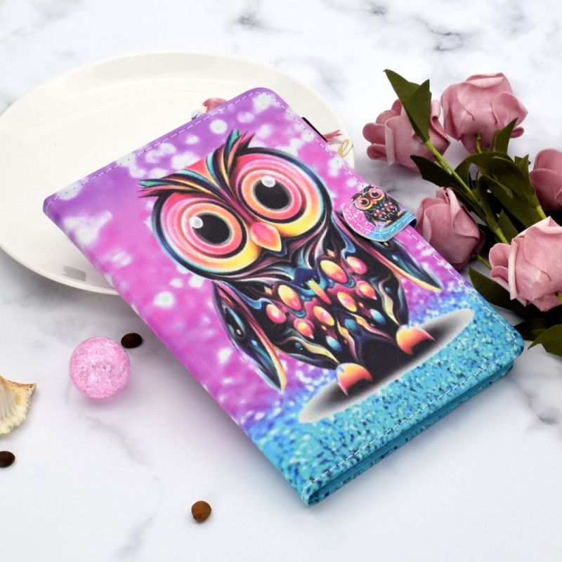 Flip Case Leren Samsung Galaxy Tab S7 Geel Magenta Kapotte Uil