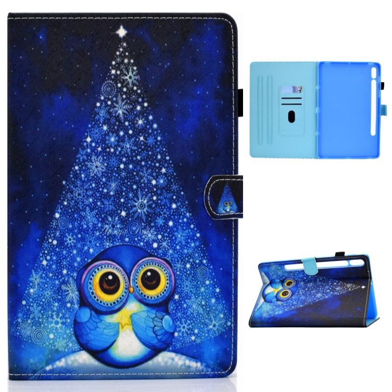 Flip Case Leren Samsung Galaxy Tab S7 Lichtblauw Donkerblauw Uil