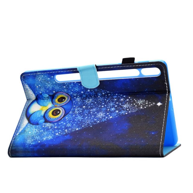 Flip Case Leren Samsung Galaxy Tab S7 Lichtblauw Donkerblauw Uil