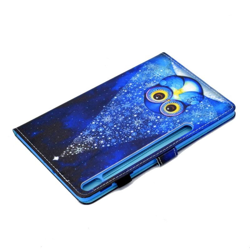 Flip Case Leren Samsung Galaxy Tab S7 Lichtblauw Donkerblauw Uil