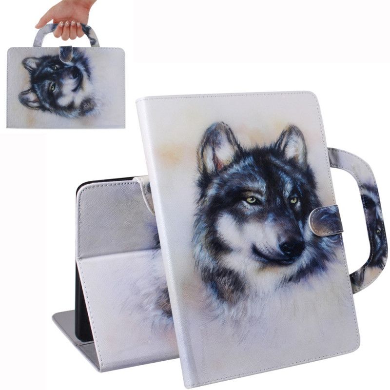 Flip Case Leren Samsung Galaxy Tab S7 Wolf Met Handvat