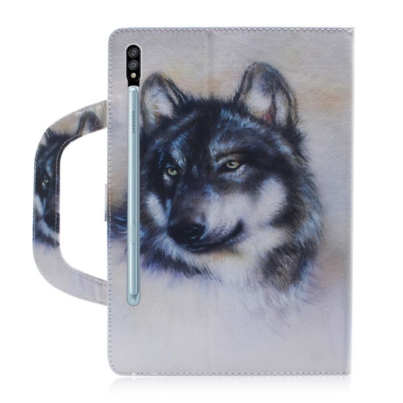 Flip Case Leren Samsung Galaxy Tab S7 Wolf Met Handvat