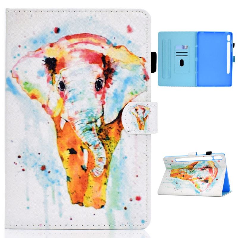 Leren Hoesje Samsung Galaxy Tab S7 Aquarel Olifant