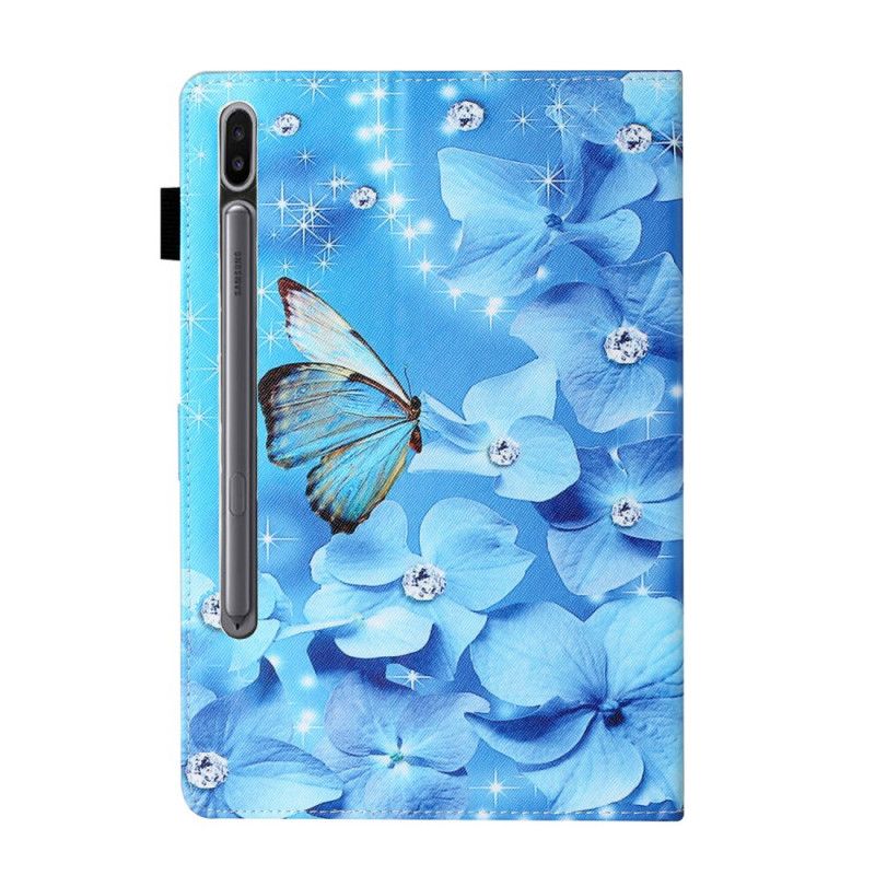 Leren Hoesje Samsung Galaxy Tab S7 Lichtblauw Donkerblauw Bloemen