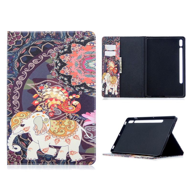 Leren Hoesje Samsung Galaxy Tab S7 Patroon Met Olifantenprint