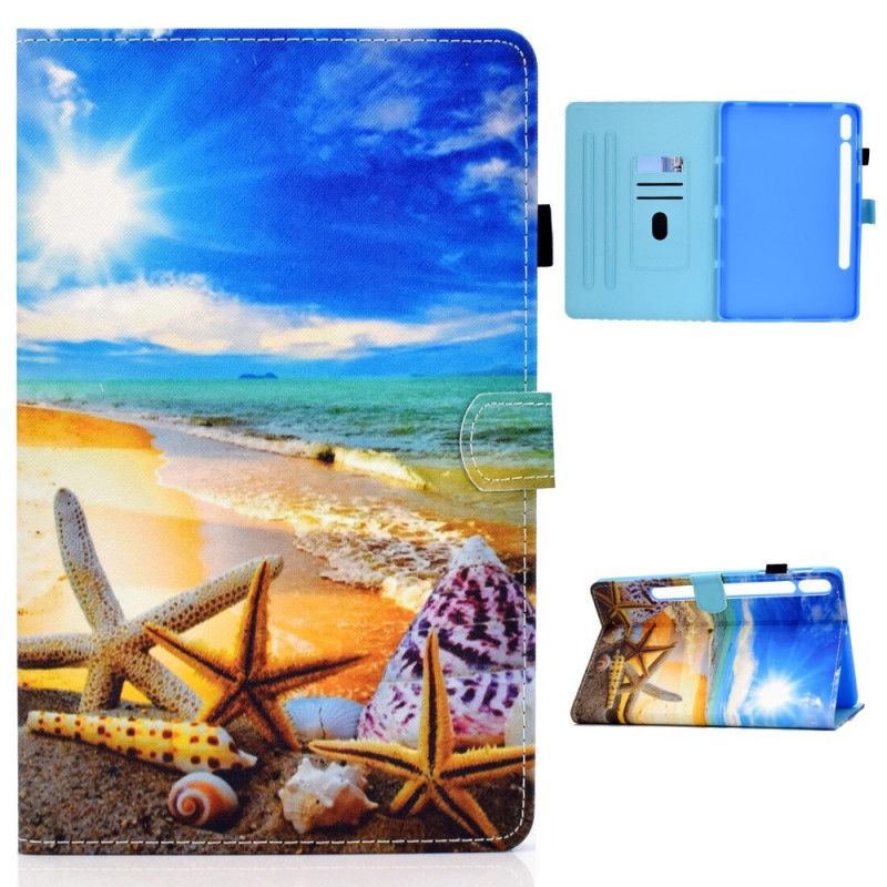 Leren Hoesje voor Samsung Galaxy Tab S7 Lichtblauw Donkerblauw Leuk Strand