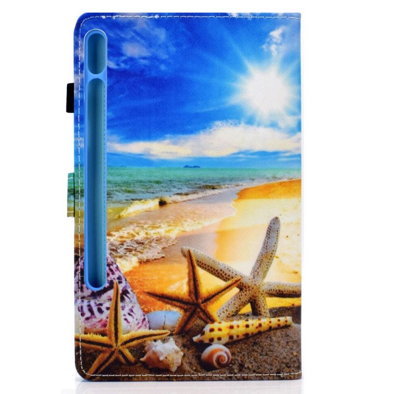 Leren Hoesje voor Samsung Galaxy Tab S7 Lichtblauw Donkerblauw Leuk Strand