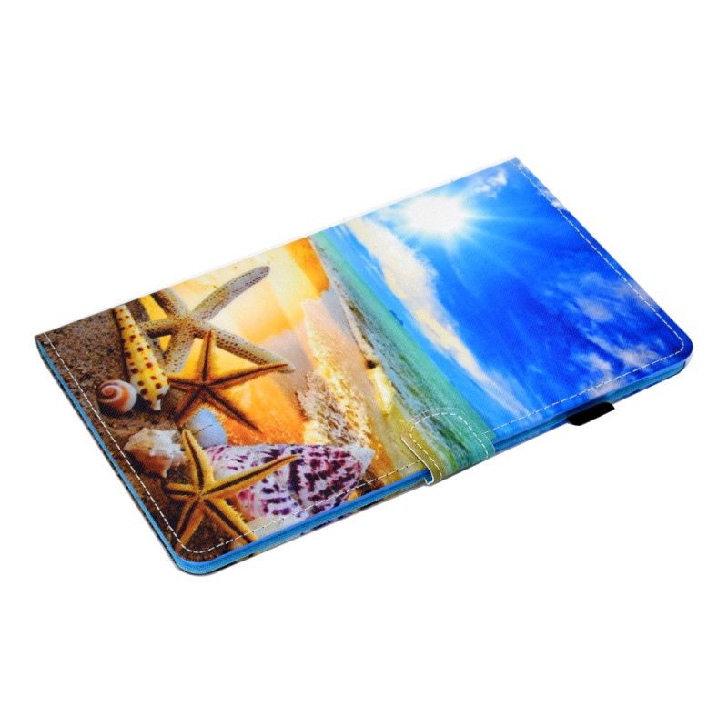 Leren Hoesje voor Samsung Galaxy Tab S7 Lichtblauw Donkerblauw Leuk Strand