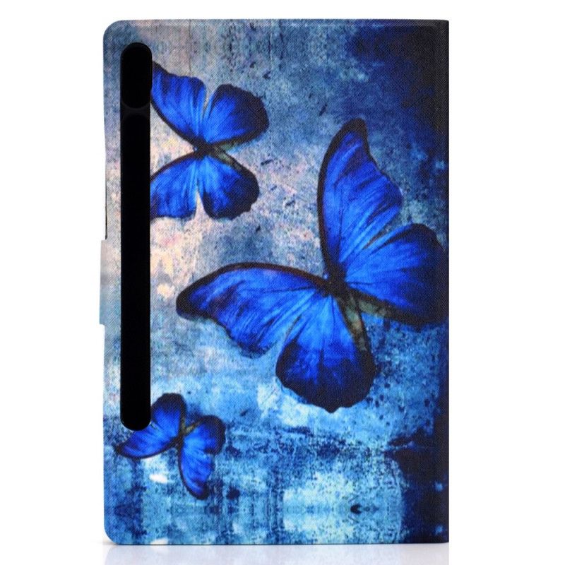 Leren Hoesje voor Samsung Galaxy Tab S7 Paars Donkerblauw Vlinders