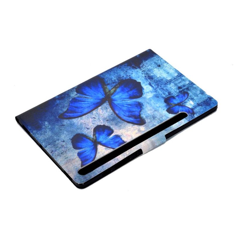 Leren Hoesje voor Samsung Galaxy Tab S7 Paars Donkerblauw Vlinders