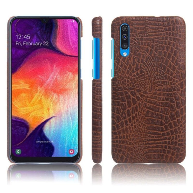 Case Hoesje Samsung Galaxy A50 Lichtblauw Oranje Telefoonhoesje Krokodillenhuideffect