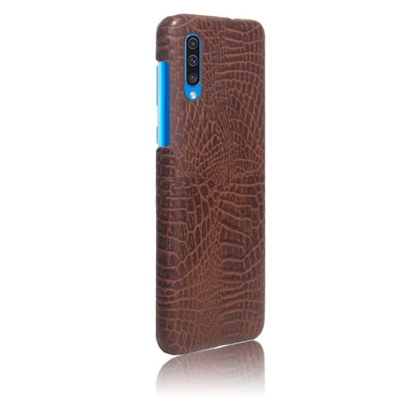 Case Hoesje Samsung Galaxy A50 Lichtblauw Oranje Telefoonhoesje Krokodillenhuideffect