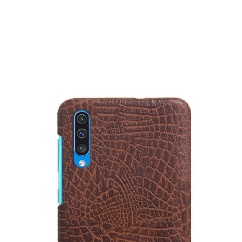 Case Hoesje Samsung Galaxy A50 Lichtblauw Oranje Telefoonhoesje Krokodillenhuideffect