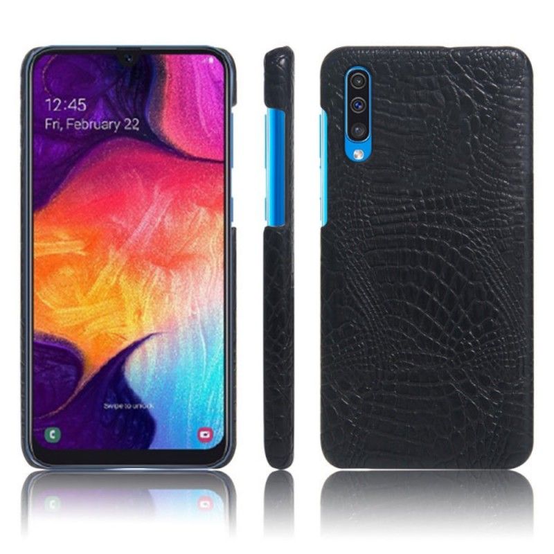 Case Hoesje Samsung Galaxy A50 Lichtblauw Oranje Telefoonhoesje Krokodillenhuideffect