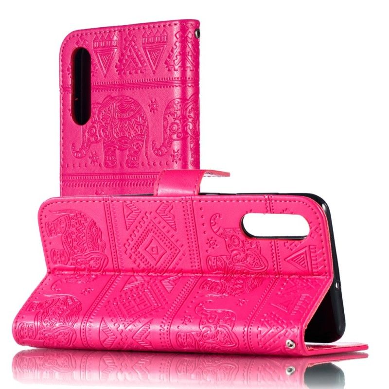 Cover Folio-hoesje Samsung Galaxy A50 Donkerblauw Magenta Telefoonhoesje Kunstleer Tribale Olifanten