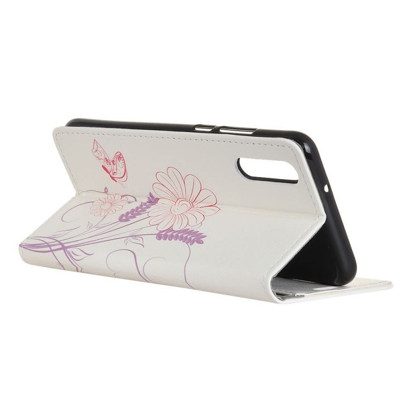 Cover Folio-hoesje Samsung Galaxy A50 Telefoonhoesje Vlinders En Bloemen Tekenen