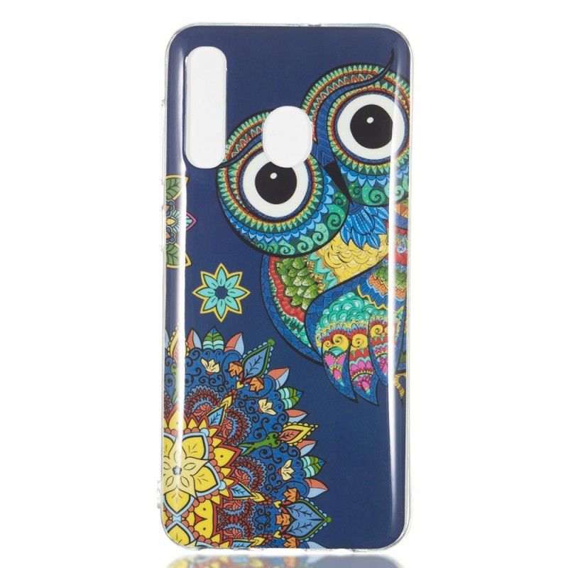 Cover Hoesje Samsung Galaxy A50 Telefoonhoesje Fluorescerende Mandala-Uil