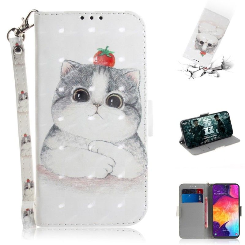 Flip Case Leren Samsung Galaxy A50 Tomaat Op De String Kat