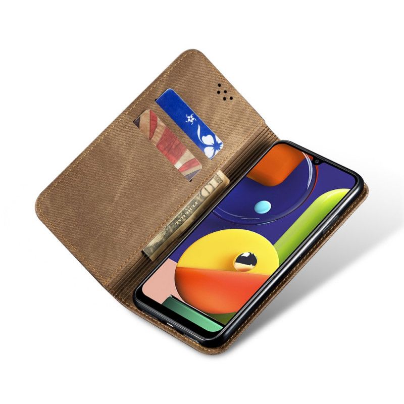 Folio-hoesje Samsung Galaxy A50 Donkerblauw Zwart Jeansstof