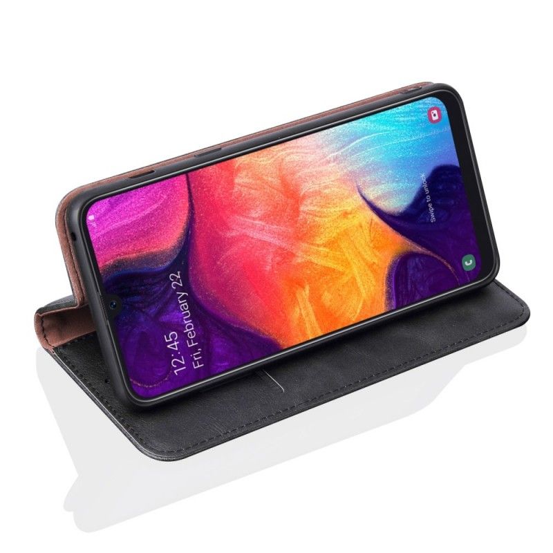 Folio-hoesje Samsung Galaxy A50 Rood Zwart Gestikt Leereffect