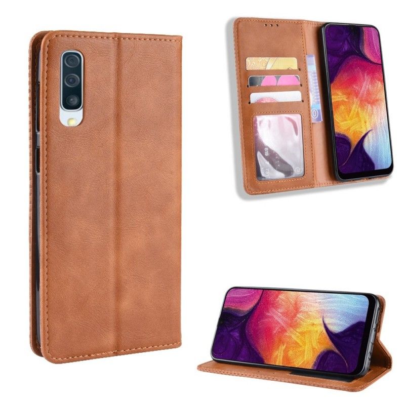 Folio-hoesje Samsung Galaxy A50 Rood Zwart Gestileerd Vintage Leereffect