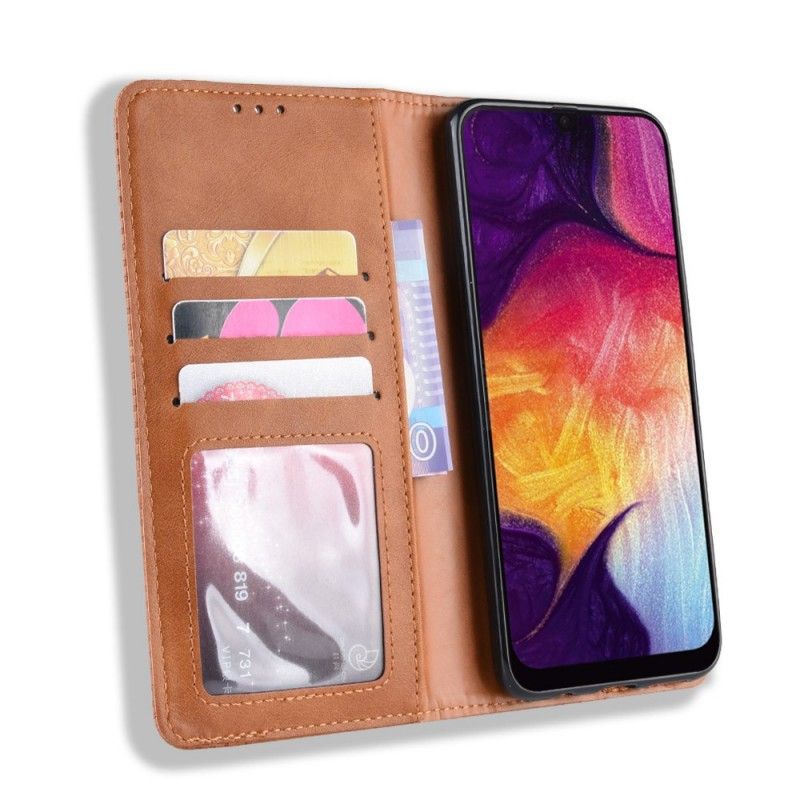 Folio-hoesje Samsung Galaxy A50 Rood Zwart Gestileerd Vintage Leereffect