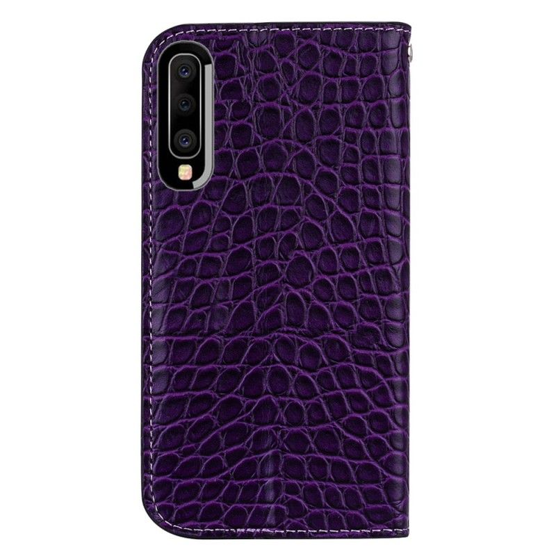 Folio-hoesje Samsung Galaxy A50 Wit Zwart Krokodillenleer-Effect En Pailletten