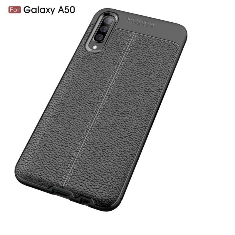 Hoesje Samsung Galaxy A50 Rood Zwart Dubbellijns Lychee Leereffect