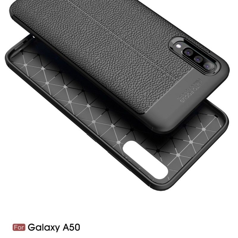 Hoesje Samsung Galaxy A50 Rood Zwart Dubbellijns Lychee Leereffect