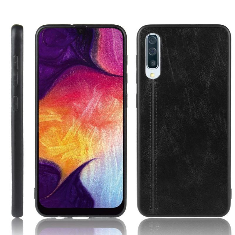 Hoesje Samsung Galaxy A50 Rood Zwart Gestikt Leereffect